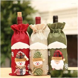 Decoraciones navideñas Decoraciones navideñas Lino Santa Claus Muñeco de nieve Bolsa de regalo Mesa feliz para el hogar Adornos de Navidad Navidad Botella de vino DHDOF