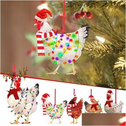 Décorations de Noël Décorations de Noël Écharpe Poulet Décoration de vacances Ornements en bois extérieurs Suspendus Pendentif Décor DIY Drop Del Dhbp3