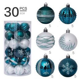 Décorations de noël décorations de noël 6cm/30 pièces ensemble de boules de noël peintes en bleu et blanc pendentif arbre de noël 231009