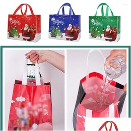 Décorations de Noël Décorations de Noël 1pcs Imprimer dessin animé mignon Père Noël bonhomme de neige épaissi sac fourre-tout non tissé sacs cadeaux maison Ga Dhd4M