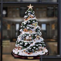 Décorations de Noël Décorations de Noël Arbre de cristal Père Noël Bonhomme de neige Rotation Scpture Fenêtre Coller Autocollant Hiver Année Fête H Ottqq