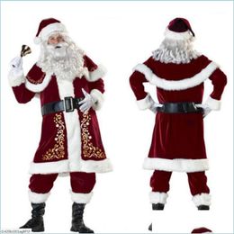 Décorations De Noël Décorations De Noël Deluxe Veet Costume De Père Noël Adt Gants De Costume Pour Hommes Ajouter Shawladdhataddtopsaddbeltaddfoo Dhzxo