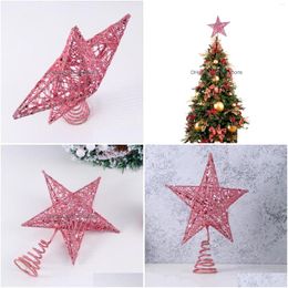 Kerstdecoraties Kerstdecoraties Tree Topper Star Xmas Toppersdecoration Bow Decor ornament Treetop Lightlights Gift Part Dh863