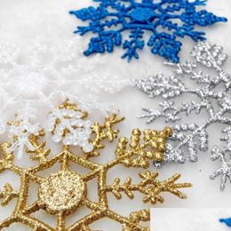 Kerstdecoraties Kerstdecoraties 12 stks/veel glitter sneeuwvlok ornamenten Xmas Tree hangende hangers kunstmatige sneeuw huis dh6nw