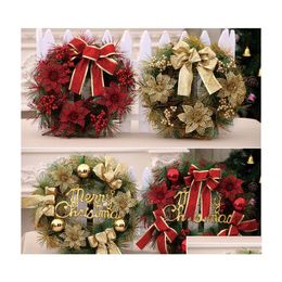 Décorations de Noël Décorations de Noël 1pcs 30cm couronne joyeuse porte d'entrée ornement mur guirlande de pin artificiel pour la fête de Noël D Dhvdf