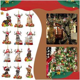Decoraciones navideñas Decoraciones navideñas Año 2022 1pc Colgante Perro de madera Adorno de gota Árbol de Navidad Cachorro para el hogar Entrega de Navidad DHPD