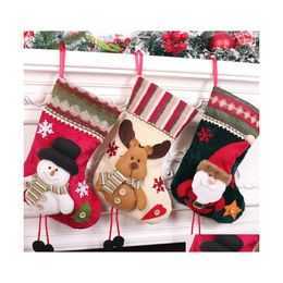 Décorations De Noël Décorations De Noël Année Bas Chaussettes Sac Cadeau De Noël Sac De Bonbons Avec Bonhomme De Neige Santa Elk Impression Pour La Maison Na Dhph9