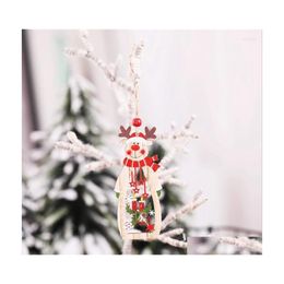 Kerstdecoraties Kerstdecoraties Happy Jaar hanger houten sneeuwvlok kaars holle santa wijnfles vorm boom decoratio dheoi
