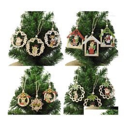 Décorations De Noël Décorations De Noël 3Pc Mti Styles Père Noël Pendentif En Bois Suspendu Ornement Arbre De Noël Décor Bricolage Bois Craf Dhwts