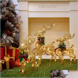 Décorations de Noël Décorations de Noël 2022 Année Décoration Ornements Or Cerf Elk LED Lumière Arbre Scène Chambre Maison Navidad Déco Dhvxi
