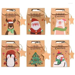 Decoraciones navideñas Decoraciones navideñas 6 piezas Caja de regalo feliz con etiqueta Bolsas de embalaje de dulces de papel Kraft Decoración navideña Noel 2023 P Dhpqj