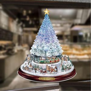 Decoraciones navideñas Decoraciones navideñas Árbol Muñeco de nieve Papá Noel Escena giratoria Tren Pegatinas de ventana PVC 20 30 cmNavidad Hogar Dhrcv