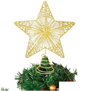 Decoraciones navideñas Decoraciones navideñas 1 Unids Metal Tree Topper Estrellas Hollow Glitter Christmas Toppers Para la Decoración del Hogar Drop Delive Dhtbe