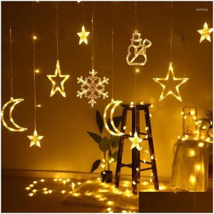 Kerstdecoraties Kerstdecoraties Lichten Led Snowflakes Santa Claus Sukkels Gordijn Fairy Light Garland Wedding Party Deco Dhcto