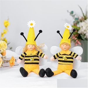 Decoraciones navideñas Decoraciones navideñas Gnome Bee Dwarf Doll Cute Long Leg Plush Ornament Decoración para festival Holiday Home B Dhhum