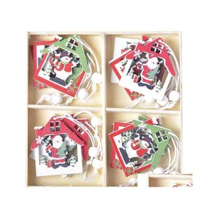 Kerstdecoraties Kerstdecoraties PCS HOUTEN ORNAMENTEN KIT GECHILDERDE HANGERDE LAND RETRO TAGS Kerstmas bomen tafelblad Harthood dhctj