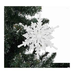 Decoraciones navideñas Decoraciones navideñas 1Pc 12Cm Año grande Blanco hielo 3D Copo de nieve Brillo de plástico Colgante colgante de Navidad para el hogar P Dhwb3