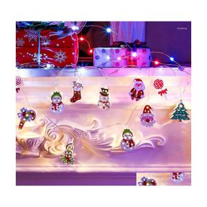 Décorations de Noël Décorations de Noël 10 pieds 20 LED Bonhomme de neige Guirlande Guirlande lumineuse Chaussettes de canne âgées Décoration de flocon de neige DHZ7I