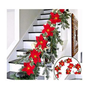 Décorations De Noël Décorations De Noël 2M 10Led Poinsettia Fleurs Guirlande Guirlande Lumineuse Arbre De Noël Ornements Intérieur Extérieur Hom Dhp49