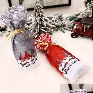 Kerstdecoraties Kerstdecoraties Merry Wine Bottle Coilers Bag feesttafel Decoratie voor Home Santa Claus Champagne ER 5Z Dhhly