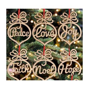 Kerstdecoraties Kerstdecoraties Natuurlijke houtboom ornament Hollow Out Letter Kmas houten hangende hangers jaar feest dec dhfhk