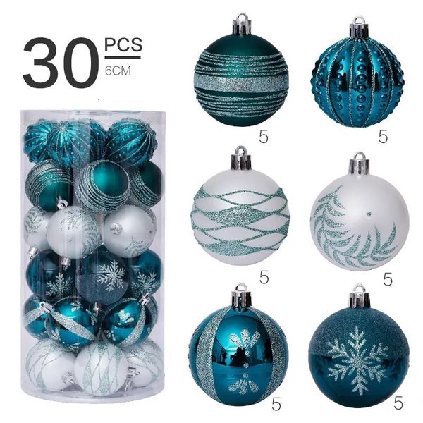 Décorations de noël décorations de noël 6cm/30 pièces ensemble de boules de noël peintes en bleu et blanc pendentif arbre de noël 231101