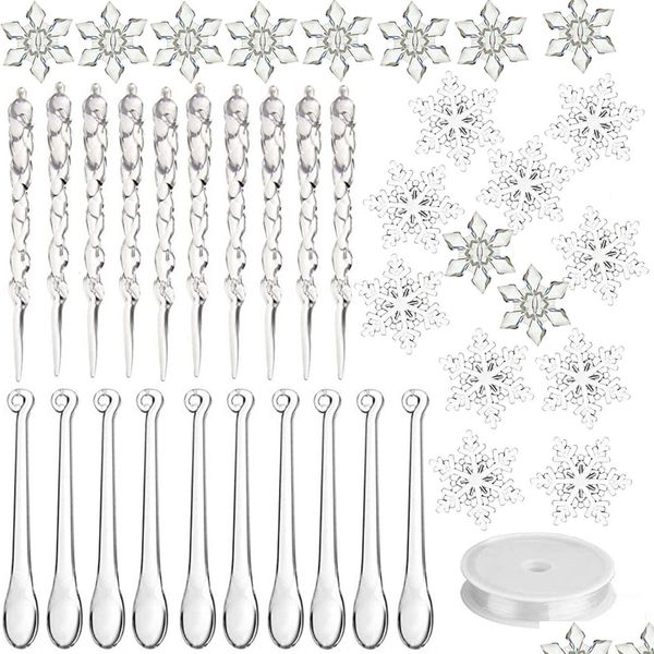 Décorations de Noël Décorations de Noël Behogar 40pcs Kit de décoration acrylique cristal flocon de neige glaçons ornements d'arbre pour Dhgarden DH74A