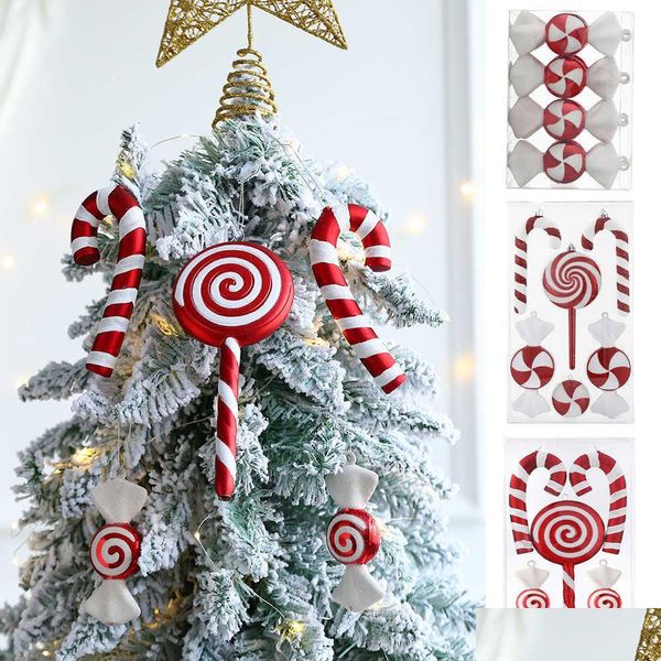 Décorations de Noël Décorations de Noël 1 boîte de canne à sucre suspendue ornement blanc rouge pendentif sucette arbre de Noël fête à la maison nouvel an Dhaxq