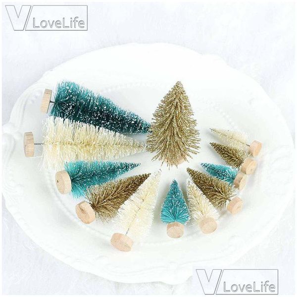 Décorations de Noël Décorations de Noël 10pcs Mini arbre de bricolage 6,5 cm faux pin sisal bouteille brosse blanc père Noël neige gel maison déco Dhzwx