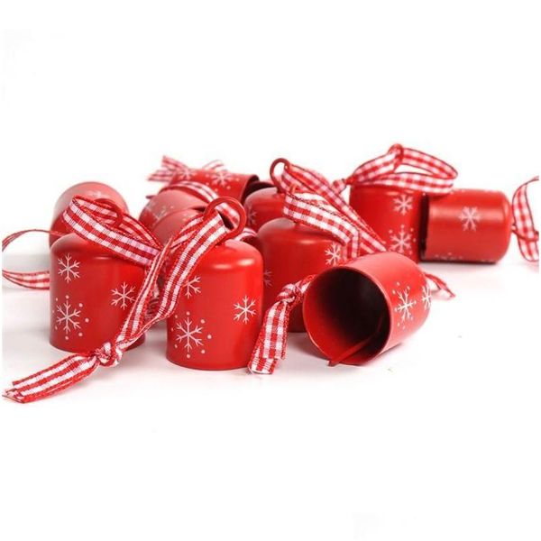 Décorations De Noël Décorations De Noël Décoration 12Pcs Cylindrique Rouge Jingle Bell 25Mm Flocon De Neige Petit Arbre Hangi Mylarbagsho Dhpgx
