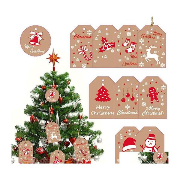 Décorations De Noël Décorations De Noël Étiquette En Papier Kraft Rétro Flocon De Neige Arbre De Noël Père Noël Cadeau Cloche Étiquettes Bricolage Cartes De Bénédiction Dhwgi