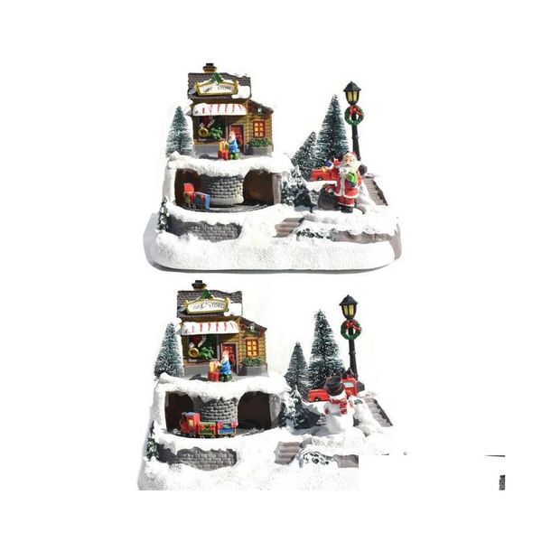 Décorations de Noël Décorations de Noël Petit Père Noël Décoration de neige Mini Maison Artisanat exquis Cottage pour cadeaux Année 202 Dhr7U