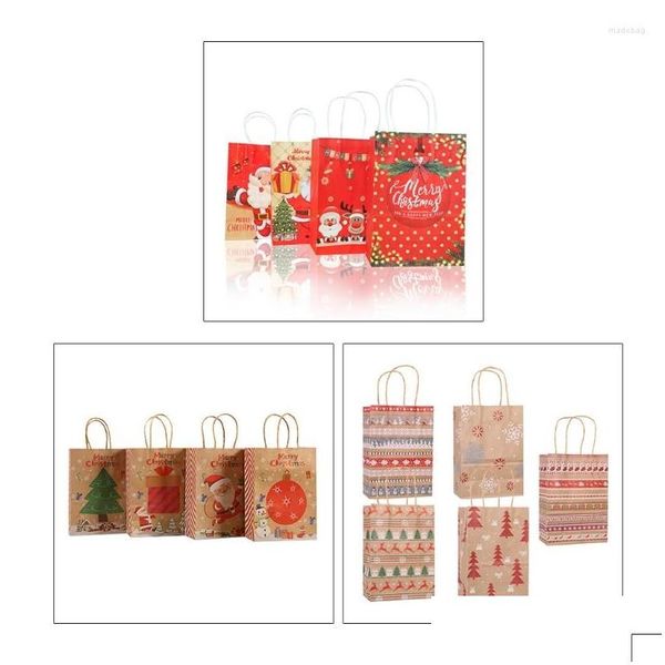 Décorations De Noël Décorations De Noël Sac Cadeau Avec Poignée Sacs En Papier Fourre-tout 12 Pcs Impression Wrap Pour Xmas Party Invité Faveur Cand Dh7V2