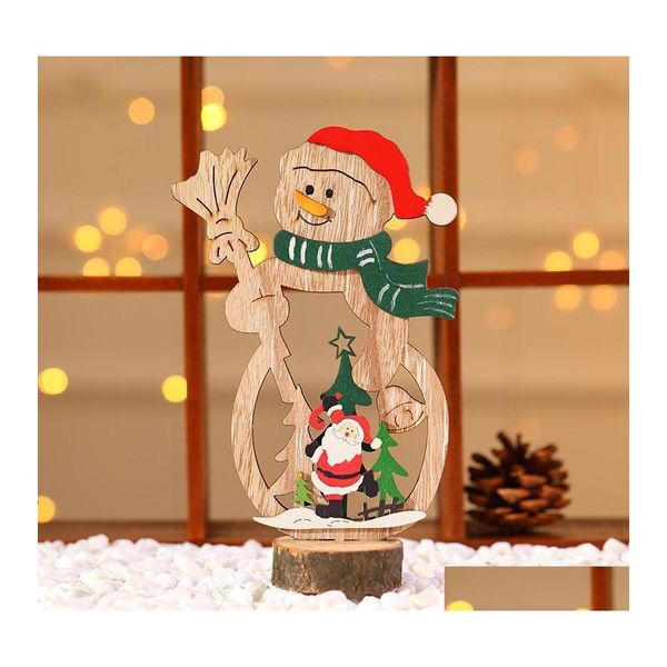 Décorations de Noël Décorations de Noël en bois arbre de Noël bonhommes de neige conception ornements de table année fête décor fournitures petit cadeauchri Dhewg