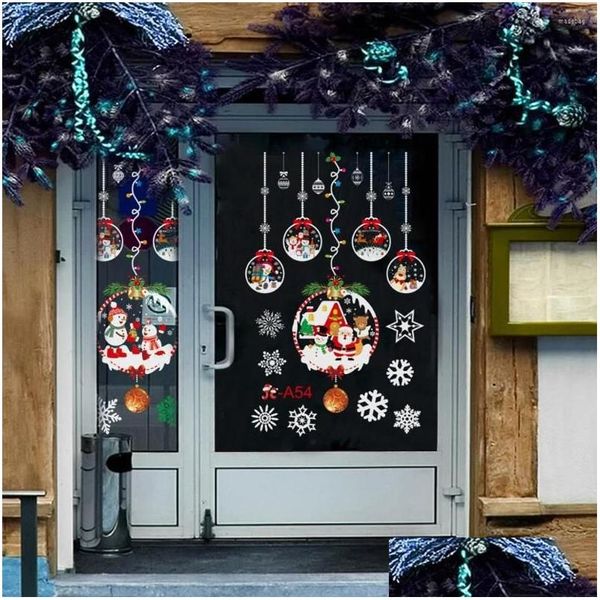 Décorations De Noël Décorations De Noël Joyeux Décor Fenêtre Autocollants Santa Elk Sticker Mural Pour La Porte De La Maison Affichage Bonne Année 2022 Dhu3P