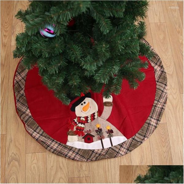 Décorations De Noël Décorations De Noël 105Cm Jupe D'arbre Bonhomme De Neige Rouge Père Noël Bord À Carreaux Père Décoration De La Maison Tapis De Noël Y Dhvf9