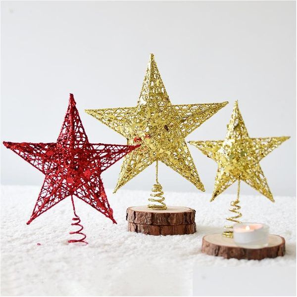 Decoraciones navideñas Decoraciones navideñas Hierro Polvo brillante Árbol Estrella Decoración superior Decoraciones de cinco puntas Navidad Gota D Dhocg