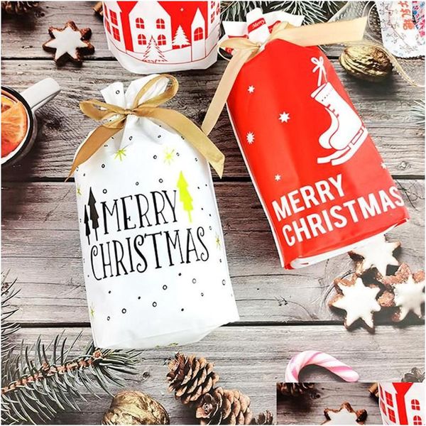 Décorations De Noël Décorations De Noël 30/10 Pcs 2023 Année Bonbons Cadeau Sac Emballage De Noël En Plastique Pour La Maison Navidad 2022 Cadeaux Drop Dh9Id