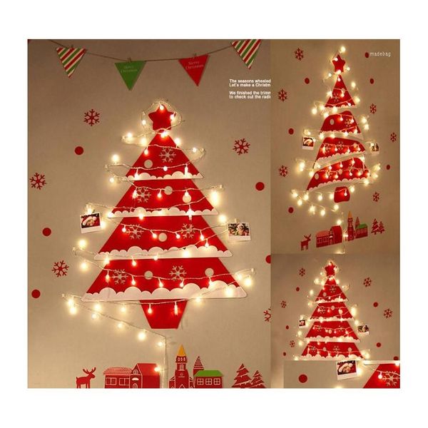 Décorations de Noël Décorations de Noël 2022 Joyeux arbre Stickers muraux réutilisables fenêtre en feutre Santa bonhomme de neige scène mise en page avec lumière Dhipw