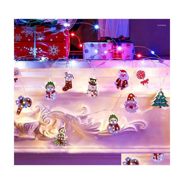 Decoraciones navideñas Decoraciones navideñas 10 pies 20 LED Muñeco de nieve Árbol Guirnalda Luz de cadena Calcetines de bastón para ancianos Decoración de copo de nieve Dhz7I