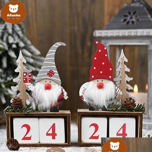 Kerstversiering Kerst Desktop Ornament Kerstman Gnome Houten Kalender Advent Countdown Decoratie Thuis Tafelblad Decor Gf Dhcil