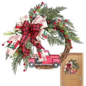 Décorations de Noël Guirlande de porte de Noël Garland Voiture en bois Baies rouges Tenture murale Ornement Joyeux Noël Décoration pour la maison Année 2024 231023