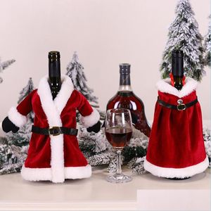 Décorations de Noël Robe de Noël Bouteille de vin Ensemble Creative Rouge Coton Cape Champagne Er Noël Santa Ceinture Décorative Drop De Dhry9