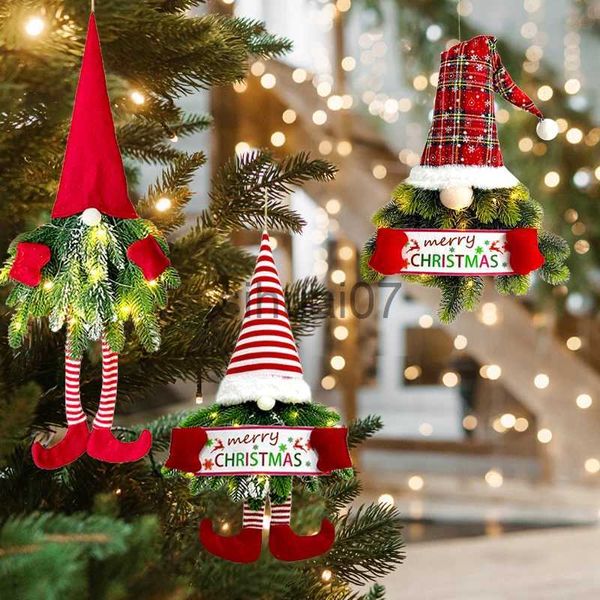 Décorations de Noël Boucles d'oreilles de Noël utilisées pour les portes d'entrée, murs, décorations de fenêtres, pendentifs de poupée gnome du Père Noël, guirlandes lumineuses LED, décorations de Noël Ch