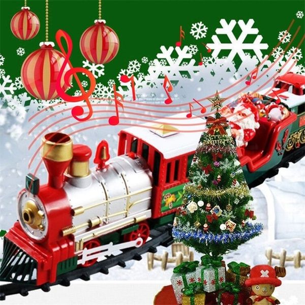 Decoraciones navideñas Tren eléctrico de Navidad Juguetes Ferrocarril Juguete Pista de carreras con música Santa Claus Decoración del árbol de Navidad Modelo de tren Juguetes 220921