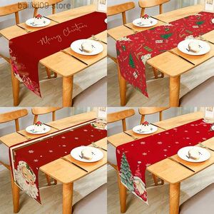 Kerstversiering Kerst Bos Rendieren Ornamenten Kerstman Dwergen Rode Tafelloper voor Thuis Eettafel Festival Party Decor Meerdere maten T231003