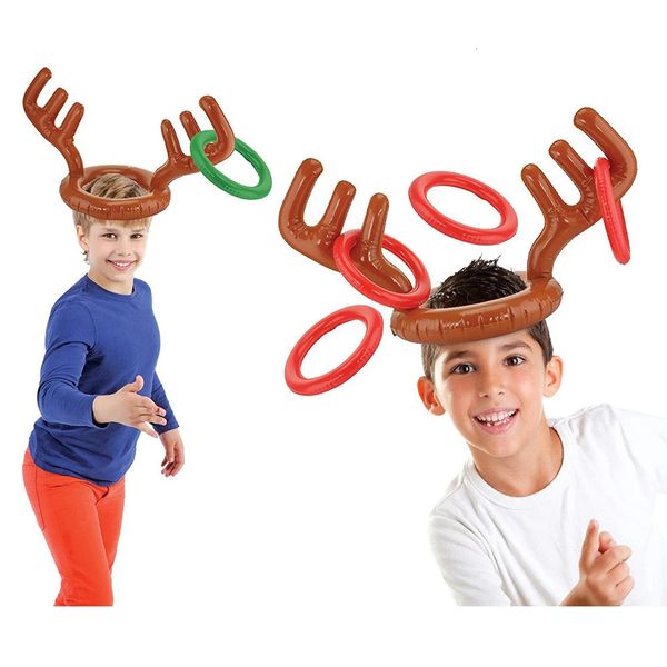 Décorations de Noël Jeu de Noël Gonflable Santa Drôle Renne Bois Chapeau Anneau Lancer Noël enfants Cadeau Année Noël Jouets gonflés en plein air 231027