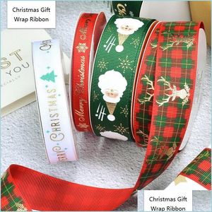 Kerstdecoraties kerstcadeau -wrap linten 100 meter/rol Grosgrain Xmas Santa Snowman Diy Sewing Lint Drop Delivery Home G Dhtrh