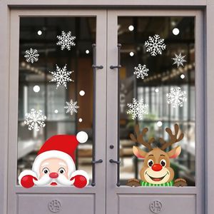 Décorations de Noël Autocollants en verre de Noël Décoration d'intérieur Ornements de Noël Flocon de neige Père Noël Porte Vitrine Autocollant Année Décoration de Noël 231110