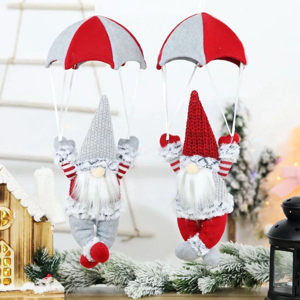 Decoraciones navideñas Decoraciones de gnomos colgantes de Navidad 17,7 pulgadas Paracaidismo Gnomo de felpa Gonk con adorno colgante de paracaídas para decoración de pared de árbol de Navidad 231127